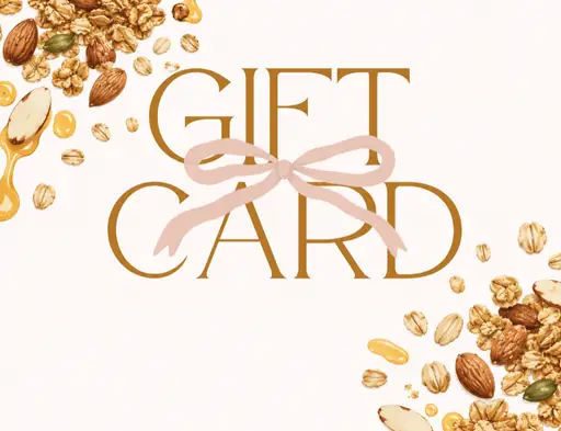 Honey Girl gift card surrounded by granola, nuts, oats, and honey